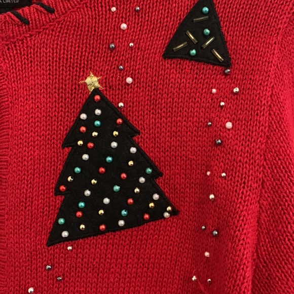 VINTAGE DESIGNERS ORIGINALS STUDIO UGLY CHRISTMAS CARDIGAN SWEATER RED - Picture 3 of 9